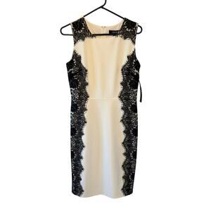 NWT Women's Chetta B Ivory Black Lace Detailed  Lined Cocktail Party‎ Dress Sz 8